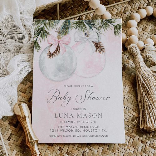 Christmas Girl Baby Shower Invitation