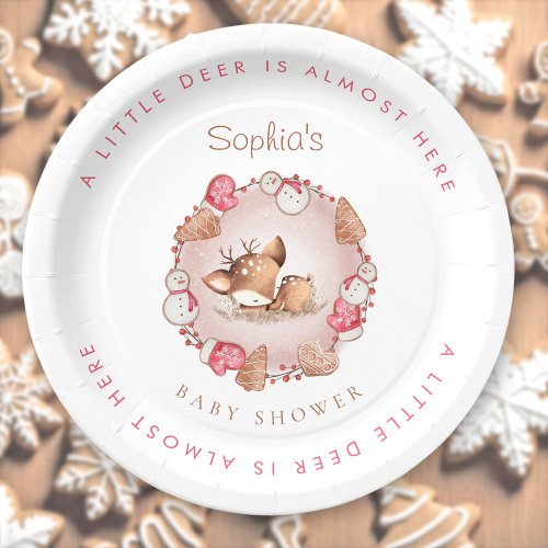 Christmas Girl Baby Shower Pink Deer Paper Plates