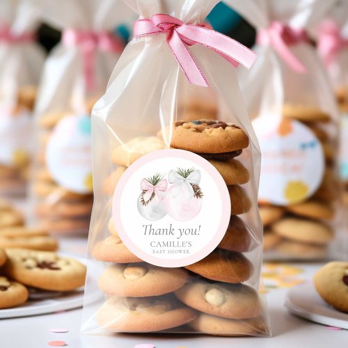 Christmas Girl Baby Shower Thank you Classic Round Sticker