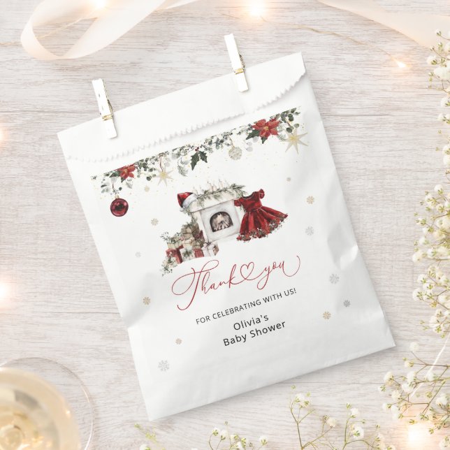 Christmas Girl Baby Shower Thank You Favor Bag (Clipped)