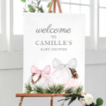 Christmas Girl Baby Shower Welcome Foam Board Sign<br><div class="desc">An elegant Christmas Girl Baby Shower Welcome Foam Board Sign. Designed with pink and white watercolor Christmas ornaments. Lettering is editable - click the "Customize Further" button to edit. Matching items in our store Cava party design</div>