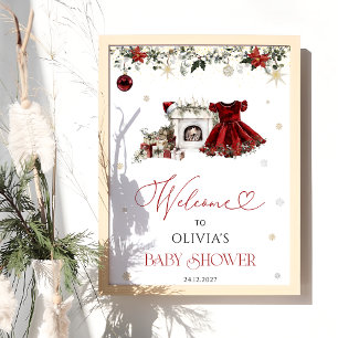 Christmas Girl Baby Shower Welcome Poster