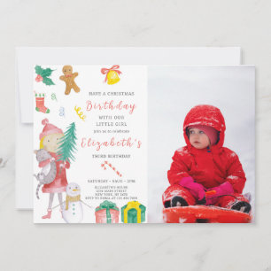 Christmas Girl Birthday Invitation With Photo