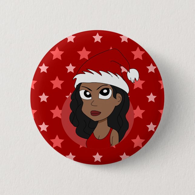Christmas girl cartoon button (Front)