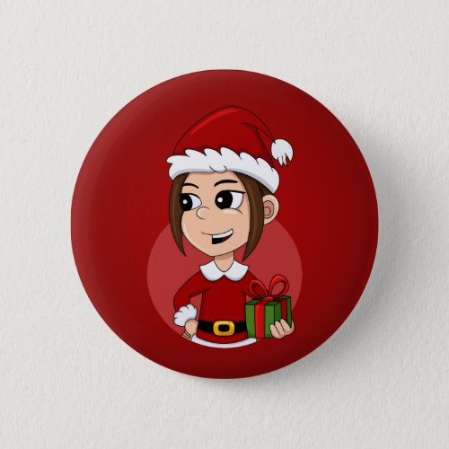 Christmas girl cartoon button