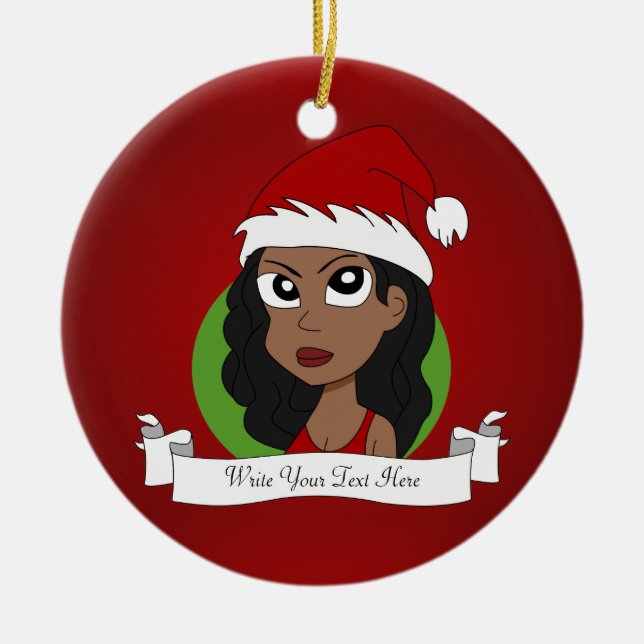 Christmas girl cartoon ceramic ornament (Front)