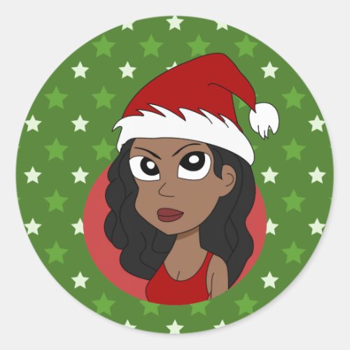 Christmas girl cartoon classic round sticker