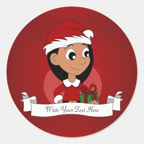 Christmas girl cartoon classic round sticker