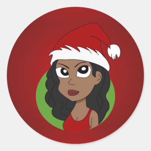 Christmas girl cartoon classic round sticker
