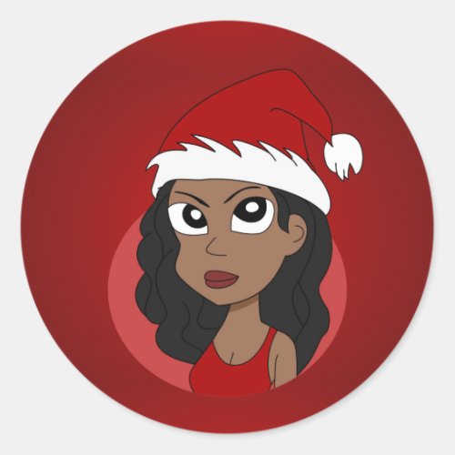 Christmas girl cartoon classic round sticker