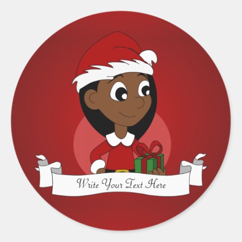 Christmas girl cartoon classic round sticker