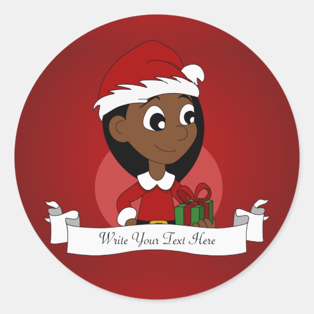 Christmas girl cartoon classic round sticker (Front)