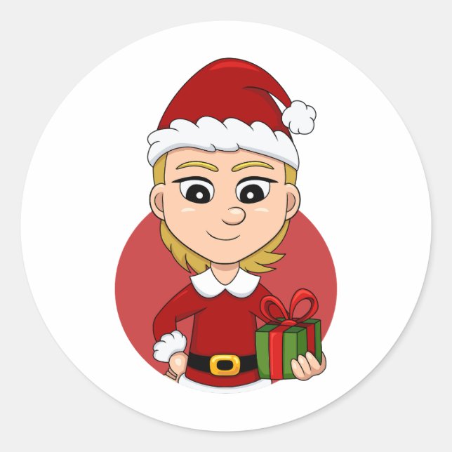 Christmas girl cartoon classic round sticker (Front)