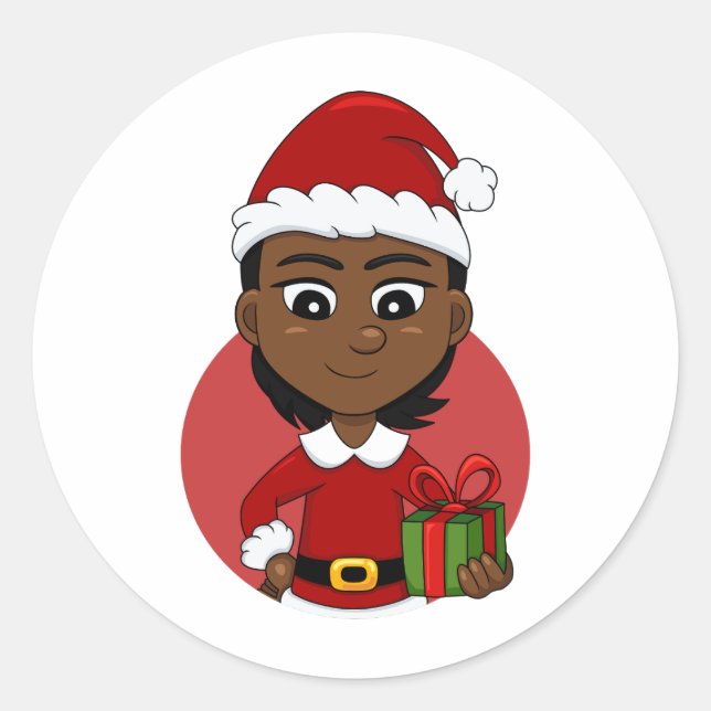 Christmas girl cartoon classic round sticker (Front)