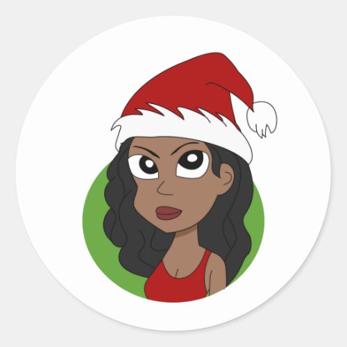 Christmas girl cartoon classic round sticker