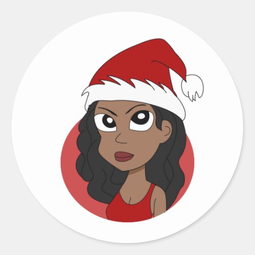 Christmas girl cartoon classic round sticker