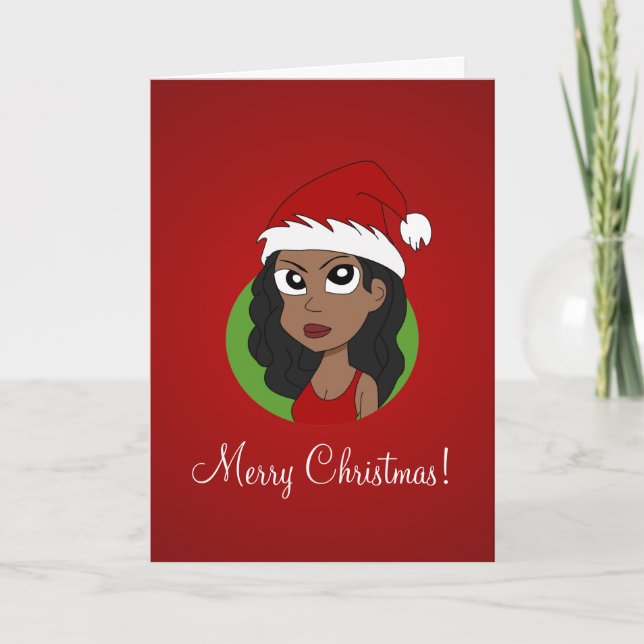 Christmas girl cartoon holiday card (Front)