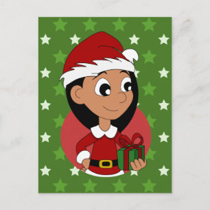 Christmas girl cartoon holiday postcard
