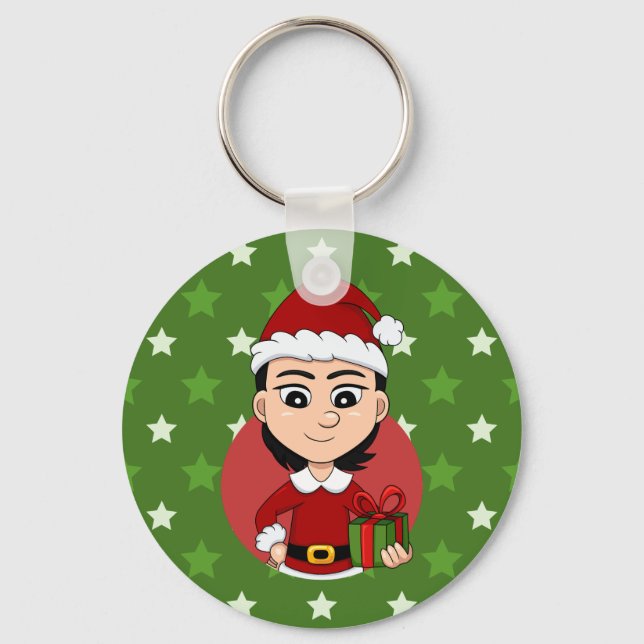 Christmas girl cartoon keychain (Front)