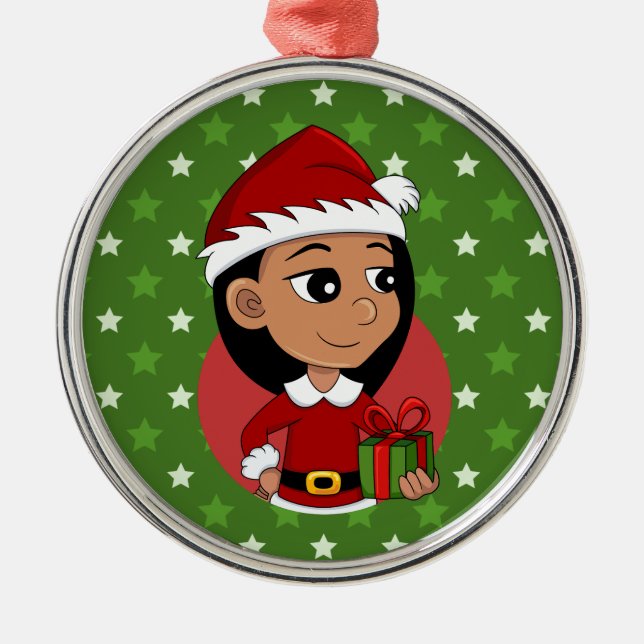 Christmas girl cartoon metal ornament (Front)