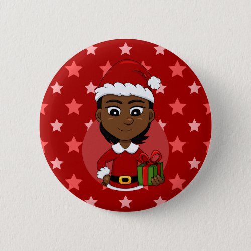 Christmas girl cartoon pinback button