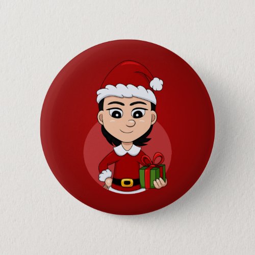 Christmas girl cartoon pinback button