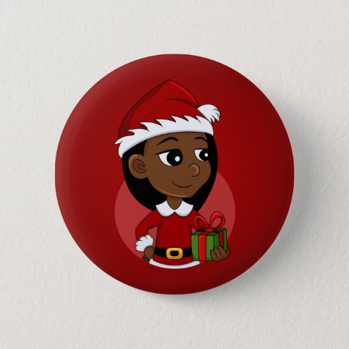 Christmas girl cartoon pinback button