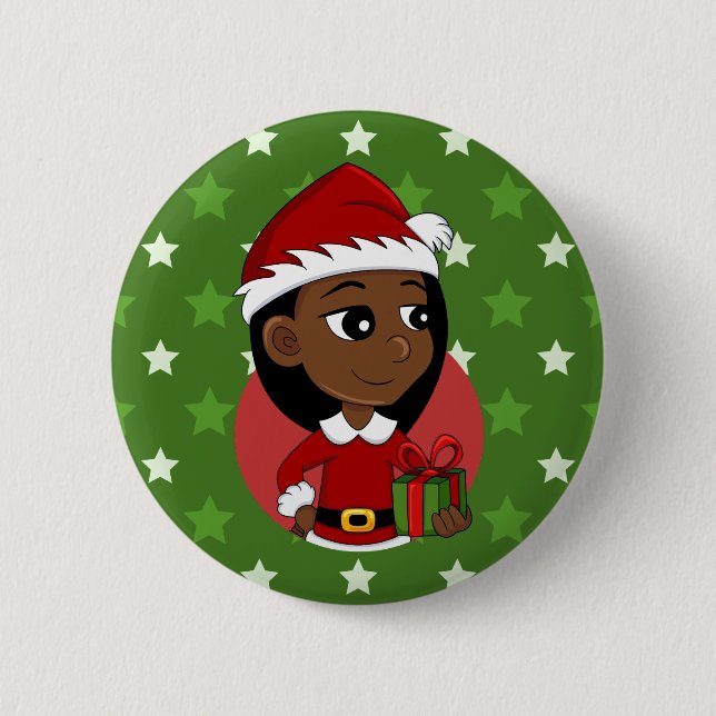 Christmas girl cartoon pinback button (Front)