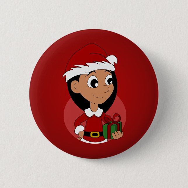 Christmas girl cartoon pinback button (Front)