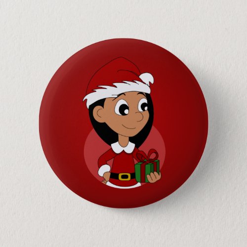 Christmas girl cartoon pinback button