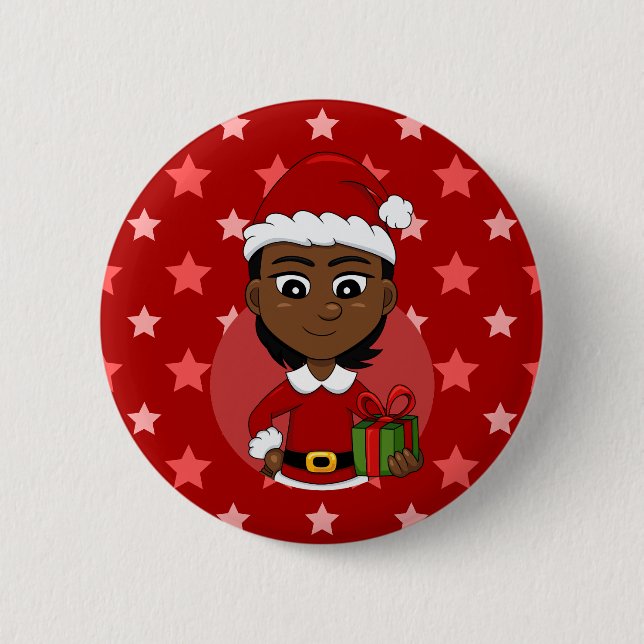 Christmas girl cartoon pinback button (Front)
