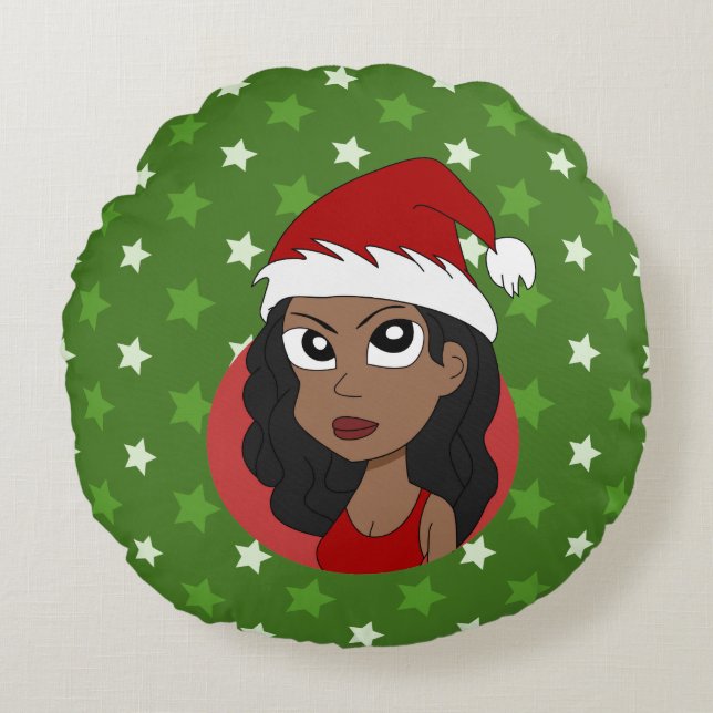Christmas girl cartoon round pillow (Front)