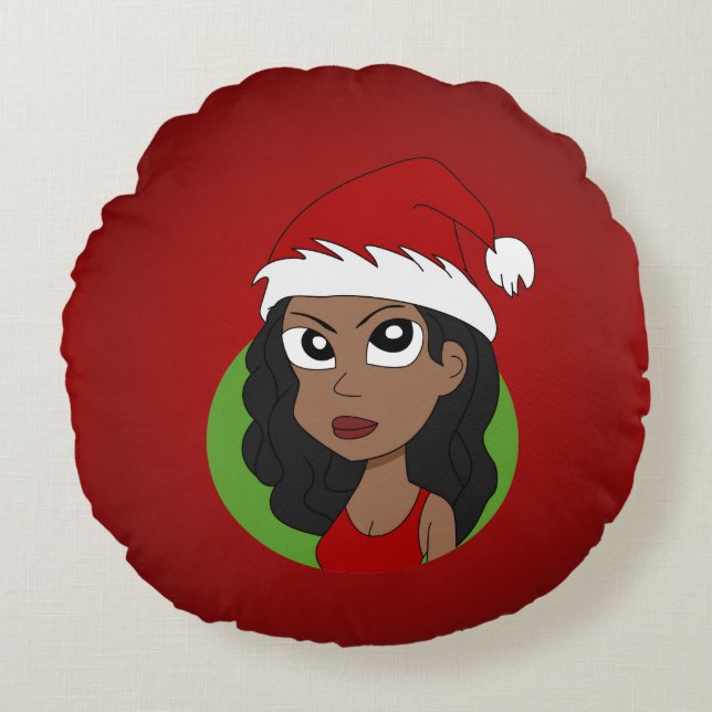 Christmas girl cartoon round pillow (Front)