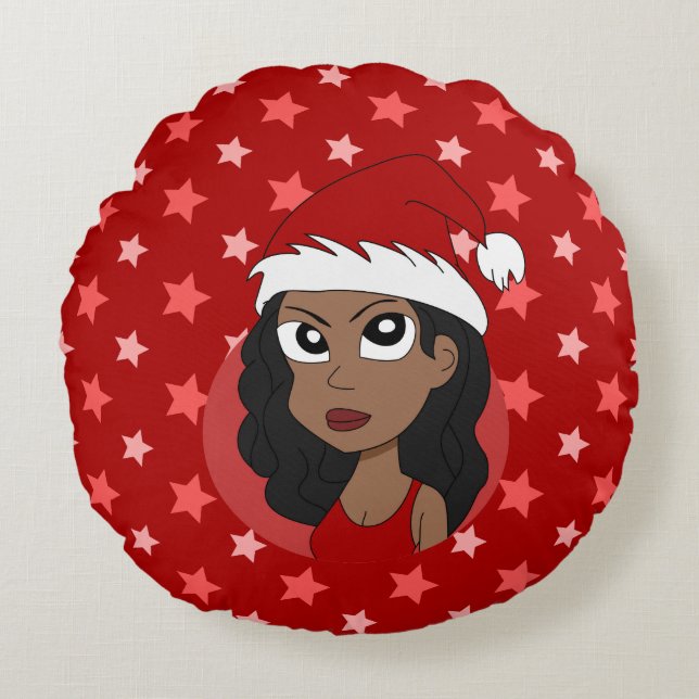 Christmas girl cartoon round pillow (Front)