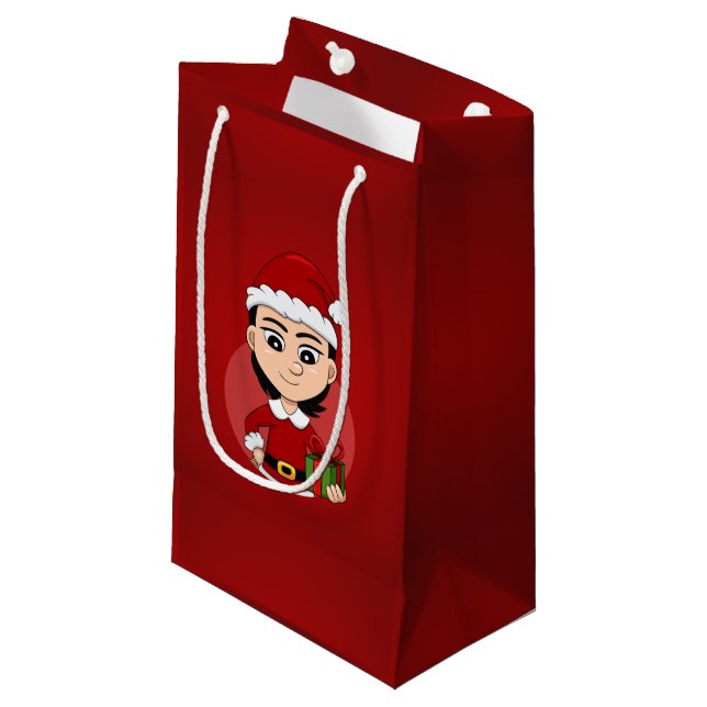 Christmas girl cartoon small gift bag (Front Angled)