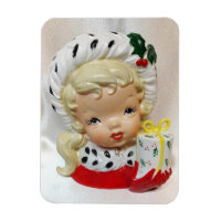 Christmas Girl Child Head Vase Present Holly Cute