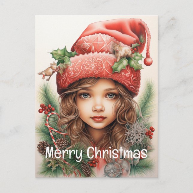 Christmas Girl Custom 3 of 25 Holiday Postcard (Front)