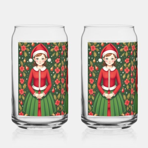 Christmas Girl Elf Can Glass