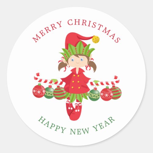 Christmas girl Elf Classic Round Sticker