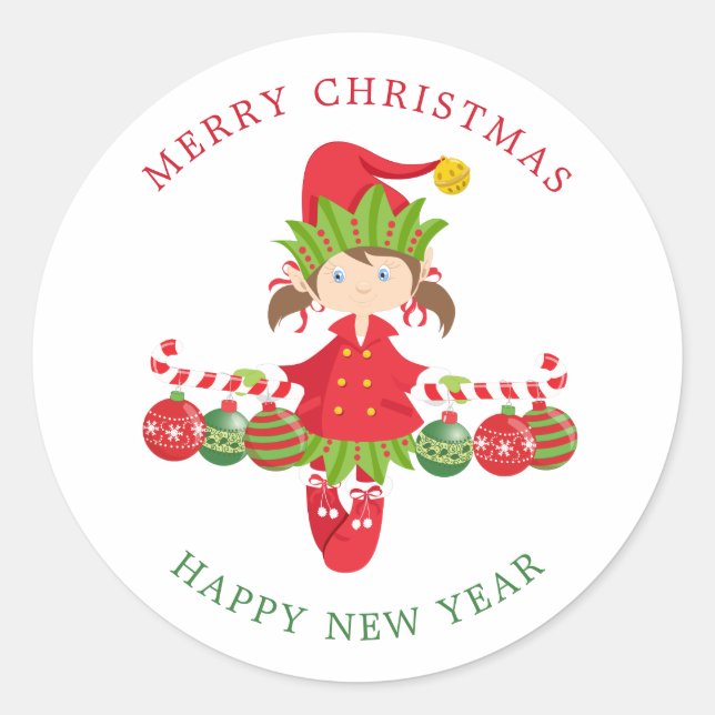 Christmas girl Elf Classic Round Sticker (Front)