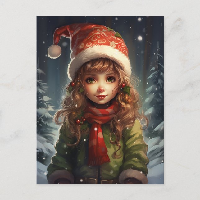 Christmas Girl Elf Holiday Postcard (Front)