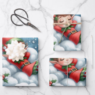 Christmas Girl Elf Sleeping on A Cloud Wrapping Paper Sheets