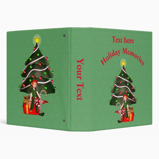 Christmas Girl Elf Tree Holiday Personalized    3 Ring Binder (Background)