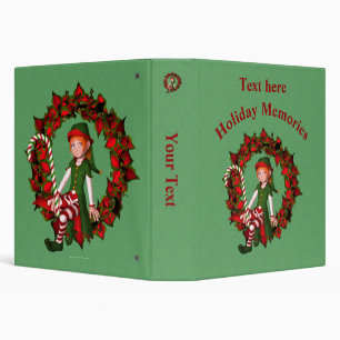 Christmas Girl Elf Wreath Holiday Personalized 3 Ring Binder