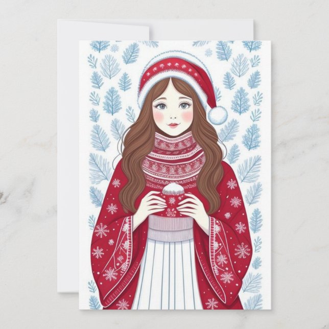 Christmas Girl Flat Holiday Card (Front)