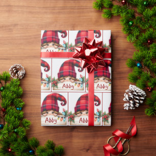 Christmas Girl Gnome With Custom Name Wrapping Paper