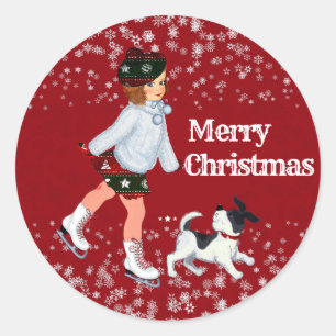 Christmas Girl Kid's Winter Snowflakes Party Craft Classic Round Sticker