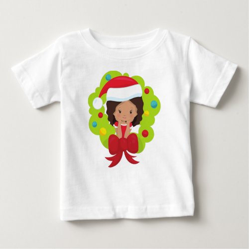 Christmas Girl Latina Girl Christmas Wreath Baby T_Shirt