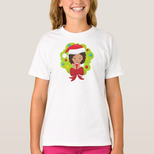 Christmas Girl Latina Girl Christmas Wreath T_Shirt