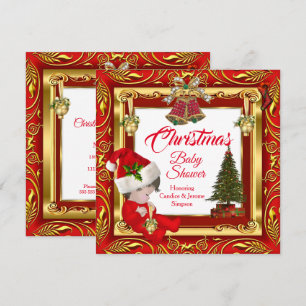 Christmas Girl or Boy Baby Shower Red Gold Invitation